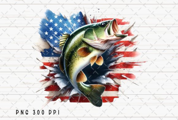 Bass American Flag Fishing 4th July PNG: Design Assets for Summer