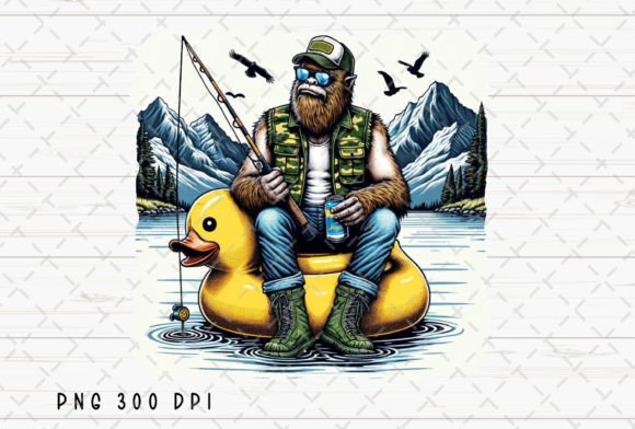 Catch the Perfect Summer Vibe: Bigfoot Fishing Summer Floating Lake PNG