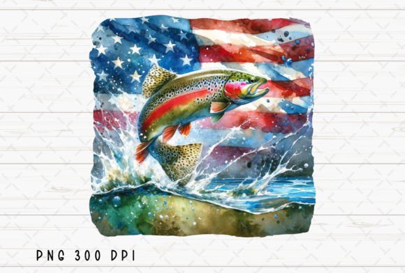 Celebrate Independence Day with Trout Fish USA Flag 4th July PNG