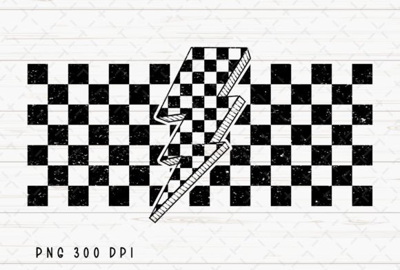 Checkered Lightning Bolt Distressed PNG: Bold Design Energy