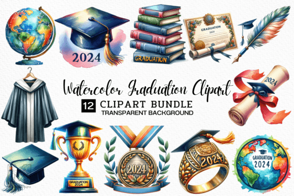 Elevate Your Designs with Watercolor Graduation PNG Clipart