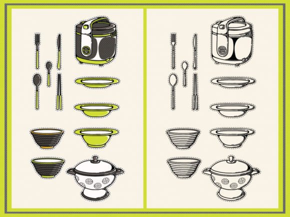 Retro Cute Kitchen Tools Clipart Sticker: A Designer's Delight