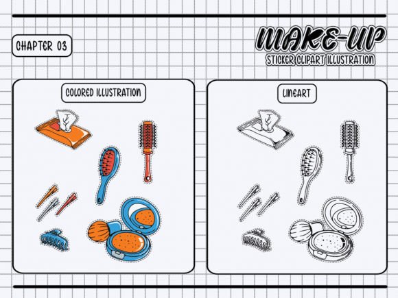 Retro Makeup Tool Sticker Clipart: Vintage Design Elements