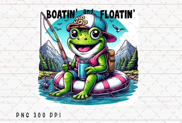 Summer Vibes: Boating and Floating Frog Fishing PNG for Creators