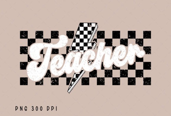 Unleash Creative Energy with the Retro Teacher Checkered Lightning Bolt